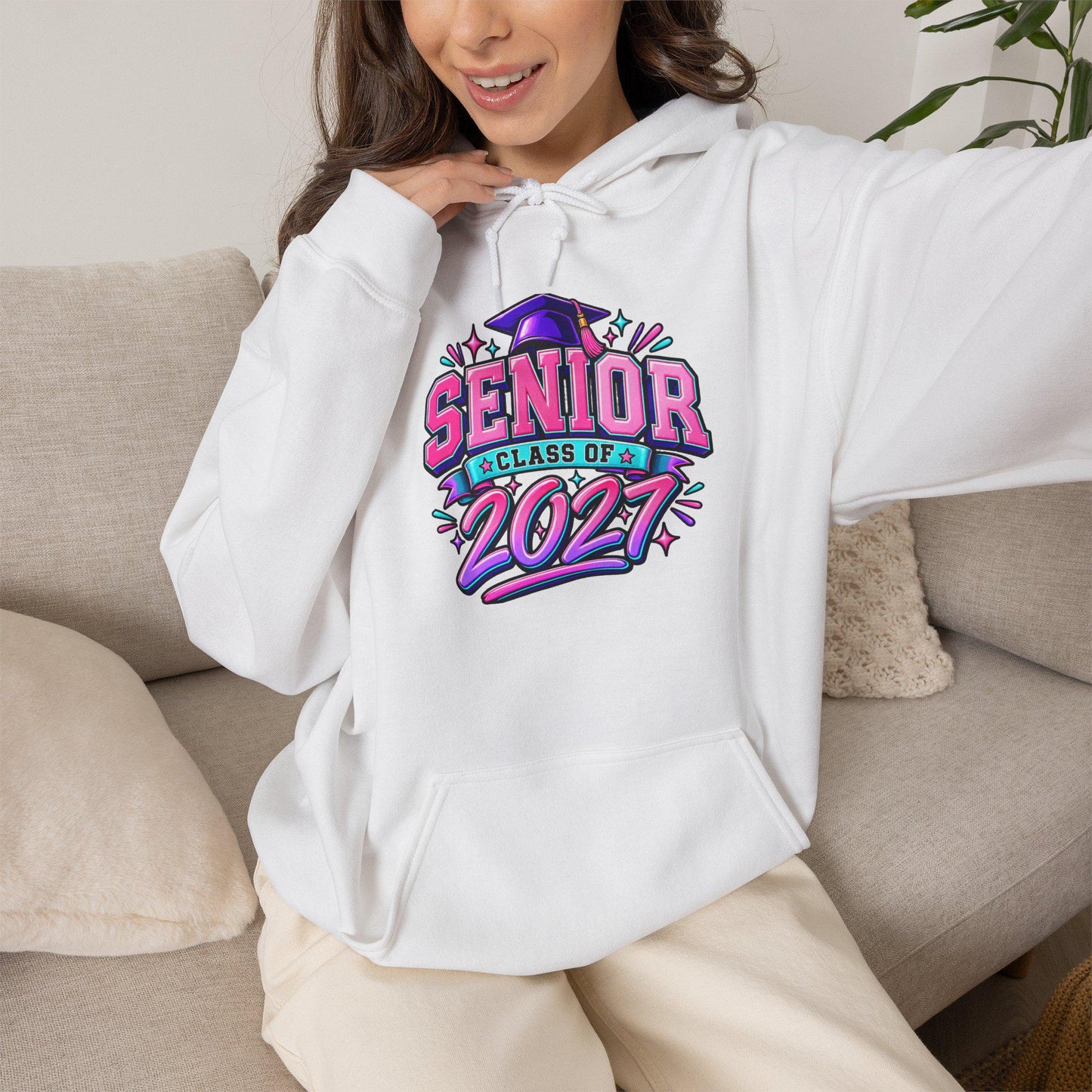 Senior Class of 2027 Hoodie, Graduation 2027 Sweatshirt Female Teen Oversized Everyday Pullover, College Grad, Comfortable Cozy Apparel Wear