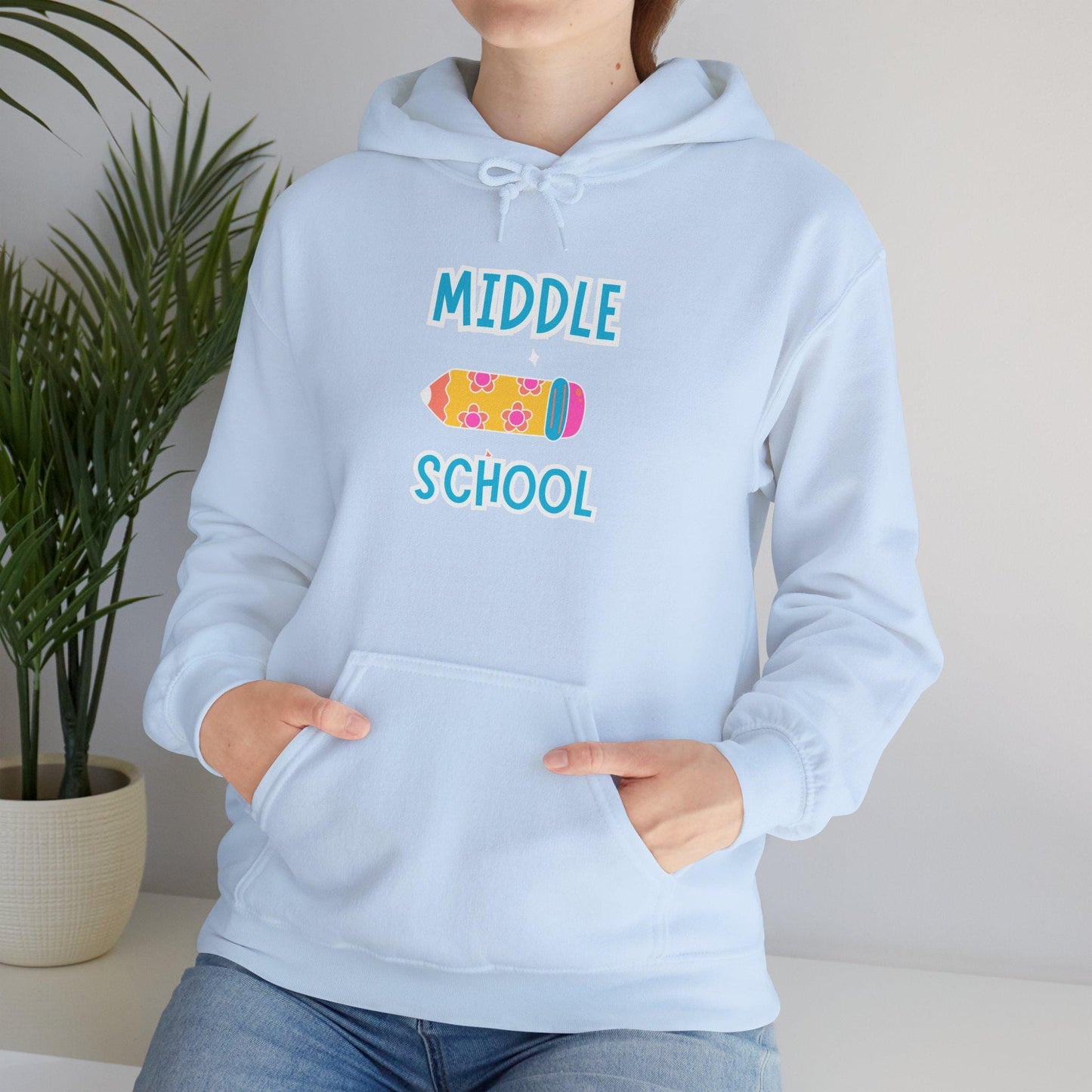 Middle School Pencil Hoodie Gifted | Cute School Supplies Graphic | Cozy Comfortable Pullover | Teen Warm Apparel with Pockets | Long sleeve