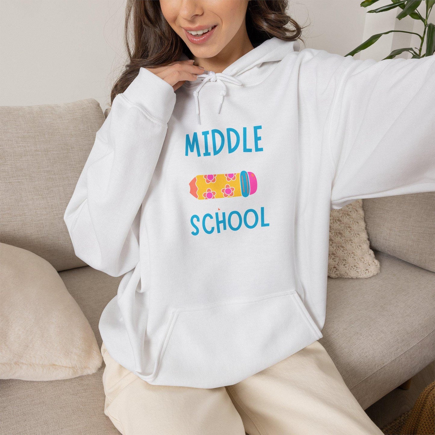 Middle School Pencil Hoodie Gifted | Cute School Supplies Graphic | Cozy Comfortable Pullover | Teen Warm Apparel with Pockets | Long sleeve