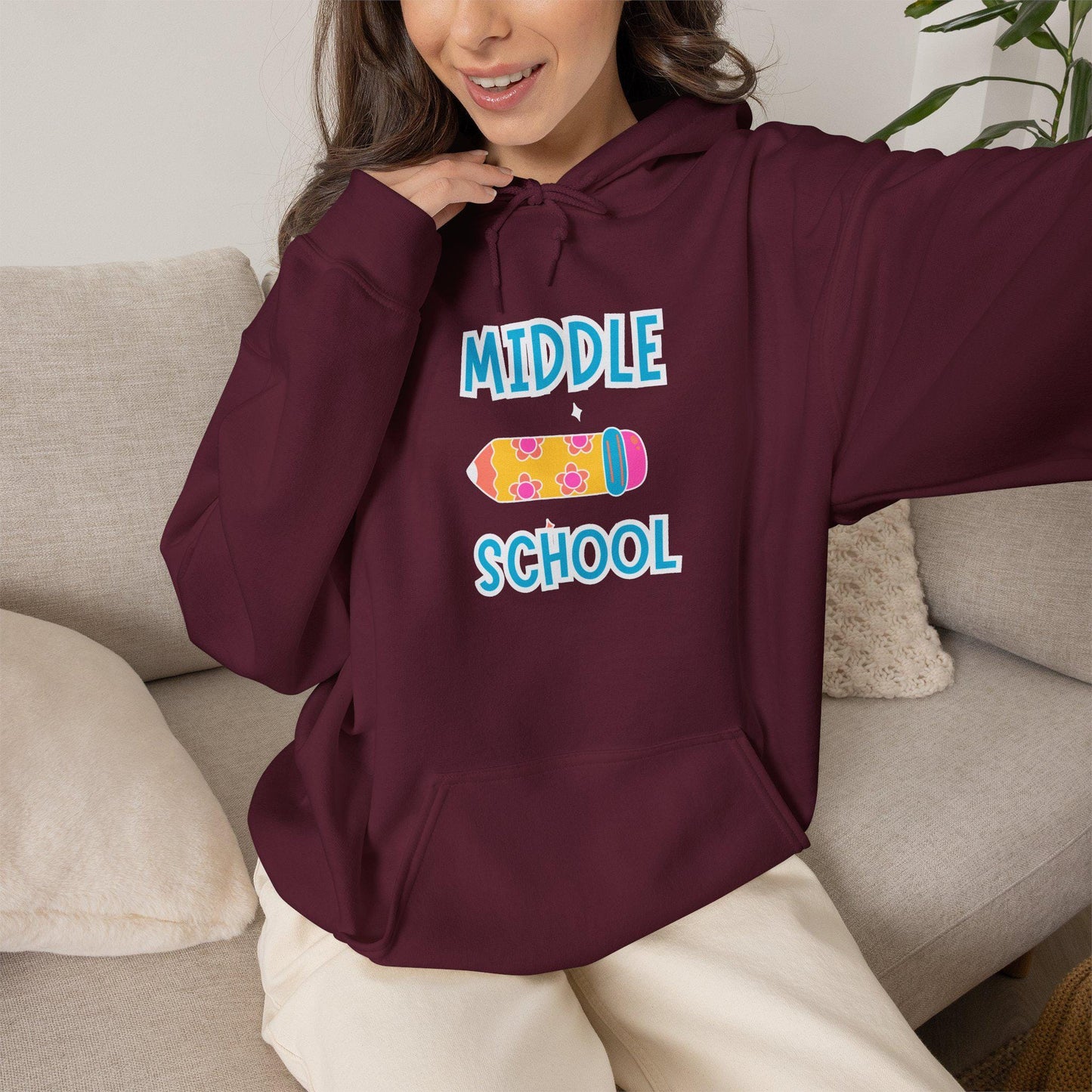 Middle School Pencil Hoodie Gifted | Cute School Supplies Graphic | Cozy Comfortable Pullover | Teen Warm Apparel with Pockets | Long sleeve