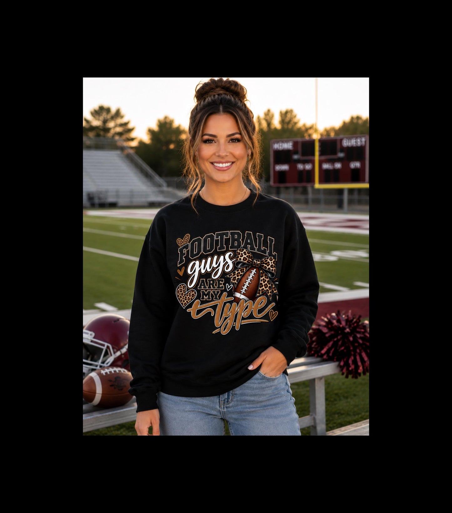 Women's Football Guys Are My Type sweatshirt | Football Heart Leopard Print Pullover, Mom Female Game Season Apparel, Football Shirt Top