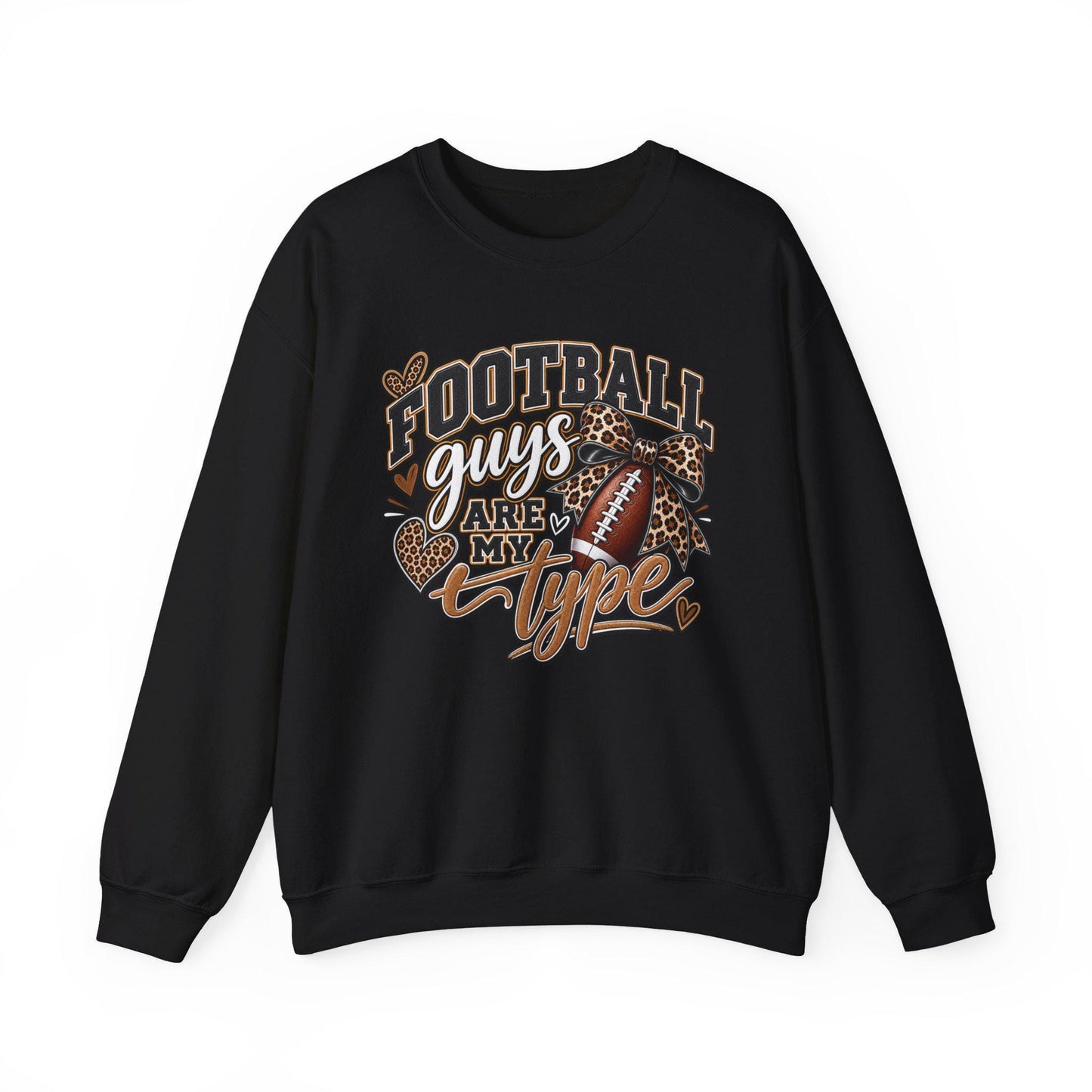 Women's Football Guys Are My Type sweatshirt | Football Heart Leopard Print Pullover, Mom Female Game Season Apparel, Football Shirt Top