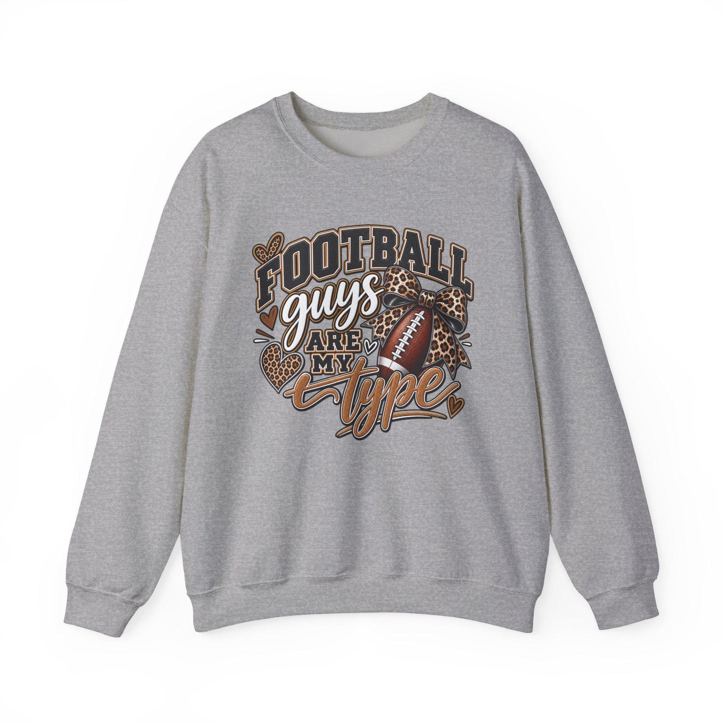 Women's Football Guys Are My Type sweatshirt | Football Heart Leopard Print Pullover, Mom Female Game Season Apparel, Football Shirt Top