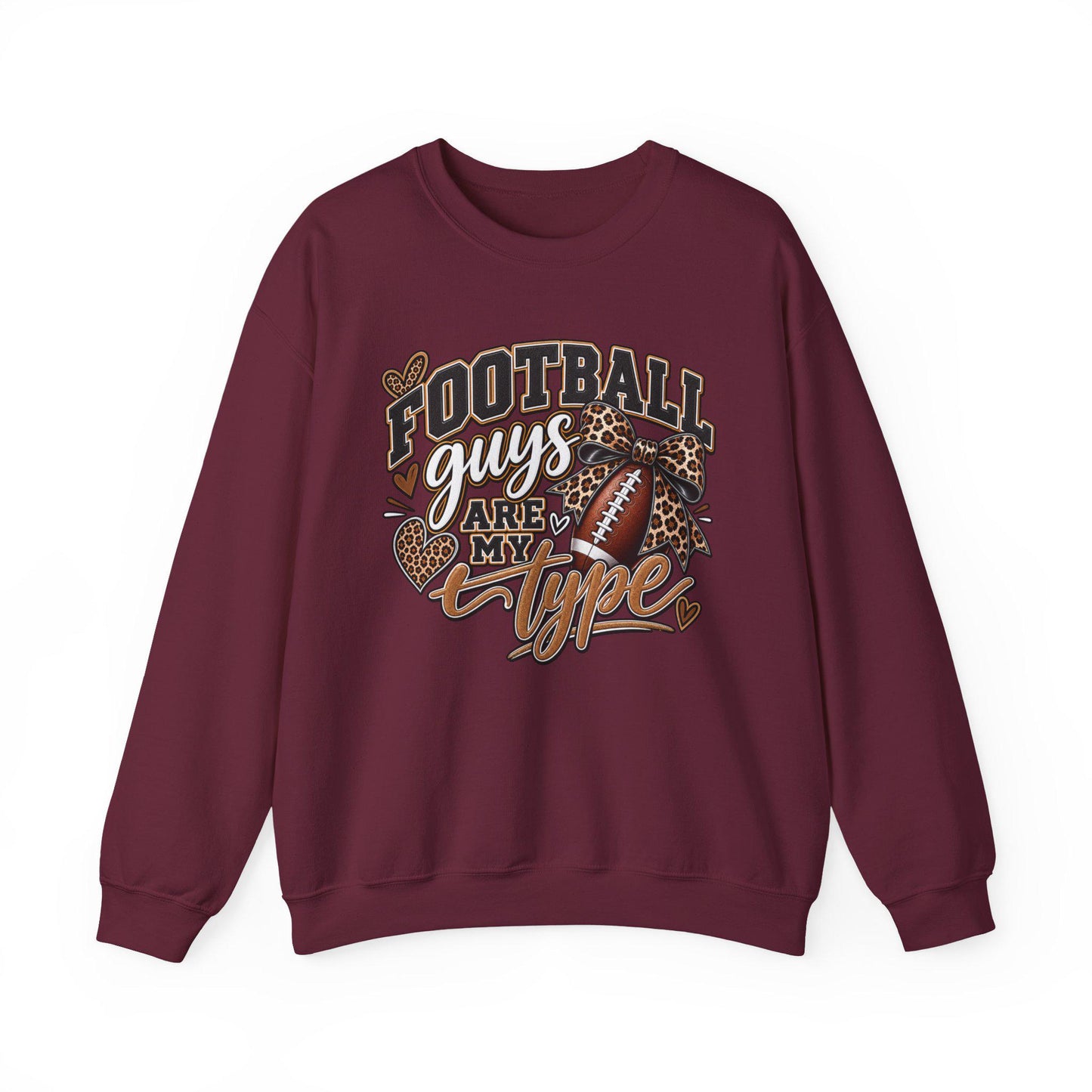 Women's Football Guys Are My Type sweatshirt | Football Heart Leopard Print Pullover, Mom Female Game Season Apparel, Football Shirt Top