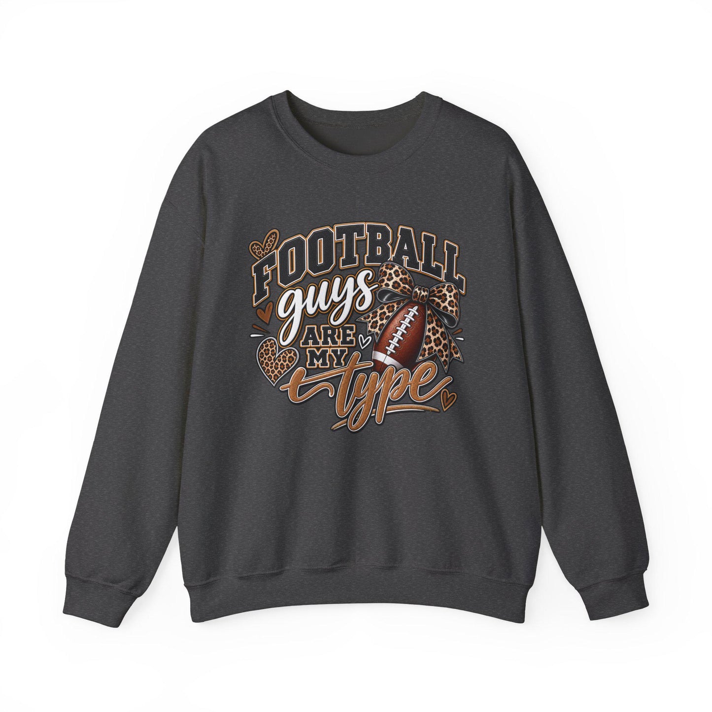 Women's Football Guys Are My Type sweatshirt | Football Heart Leopard Print Pullover, Mom Female Game Season Apparel, Football Shirt Top