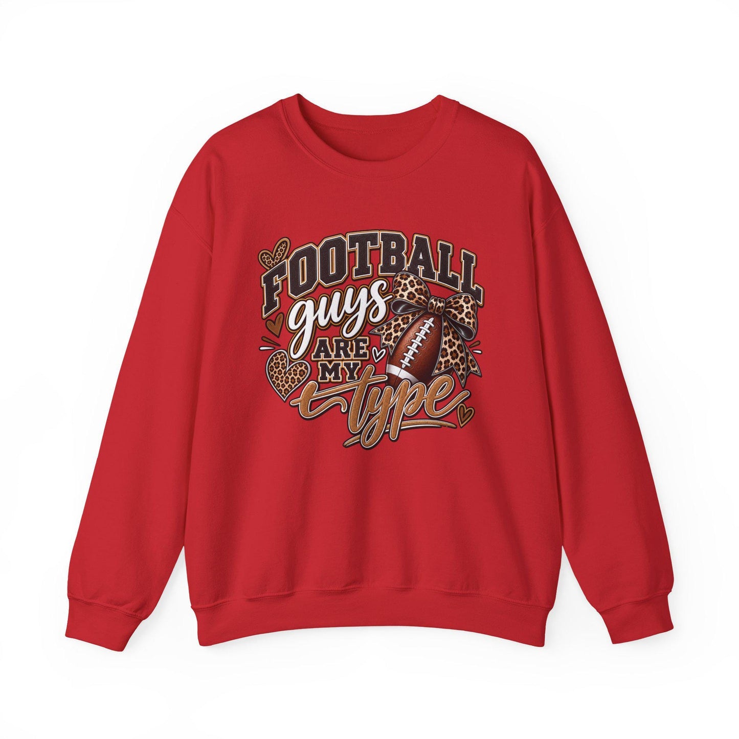 Women's Football Guys Are My Type sweatshirt | Football Heart Leopard Print Pullover, Mom Female Game Season Apparel, Football Shirt Top